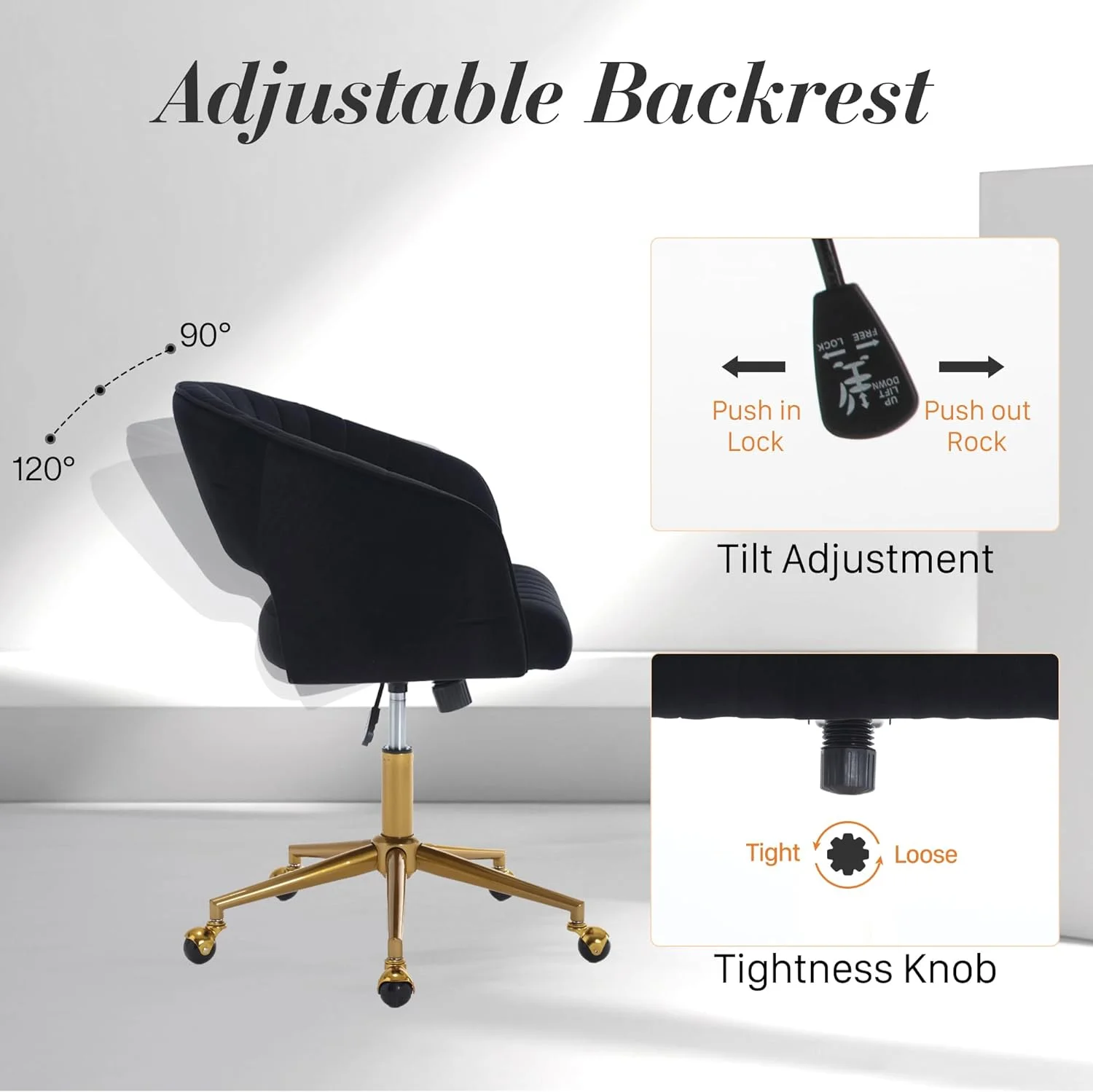 Home Office Swivel Desk Chair, Modern Velvet Vanity Chair, Height Adjustable Armchair with Gold Base, Ergonomic Office Chair for Task Study Computer Room, Beige