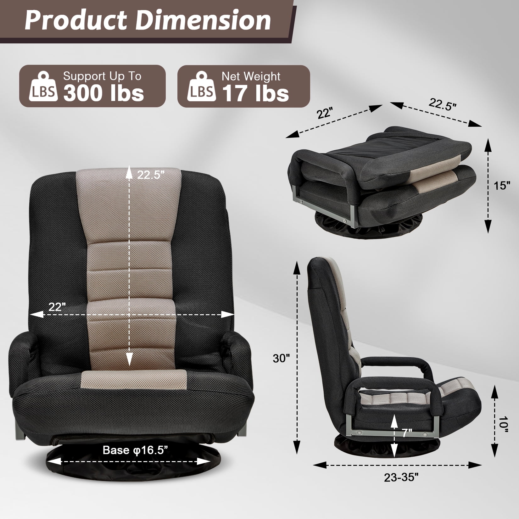 Avocahom Swivel Gaming Floor Chair w/ Armrest Handles, No Assembly gaming chair rocker, Folding Reclining Sofa w/6 Position Adjustable Backrest for Video Games, Watching TV, Reading,Blue