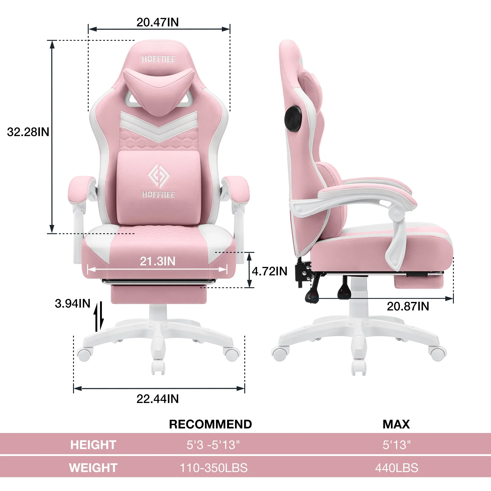 Hoffree Gaming Chair with Speakers Fabric Gamer Chair with footrest and massage Big and Tall Video Game Chair with Headrest and Lumbar Support for Adults