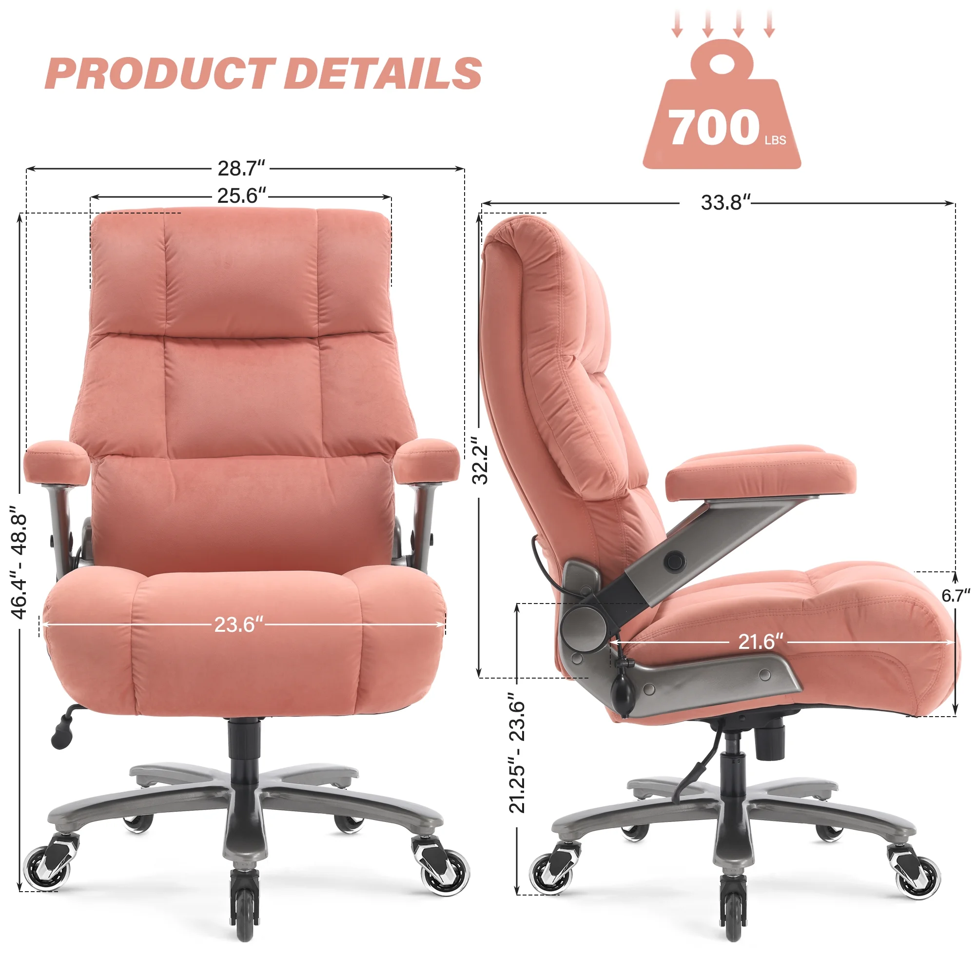 Big and Tall 700lbs Office Chair, Ultra-Soft Fabric Executive Desk Chair, Ergonomic Computer Chair with 3D Flip Up Arms, Adjustable Lumbar Support, Heavy Duty Metal Base and Quiet Rubber Wheel, Black