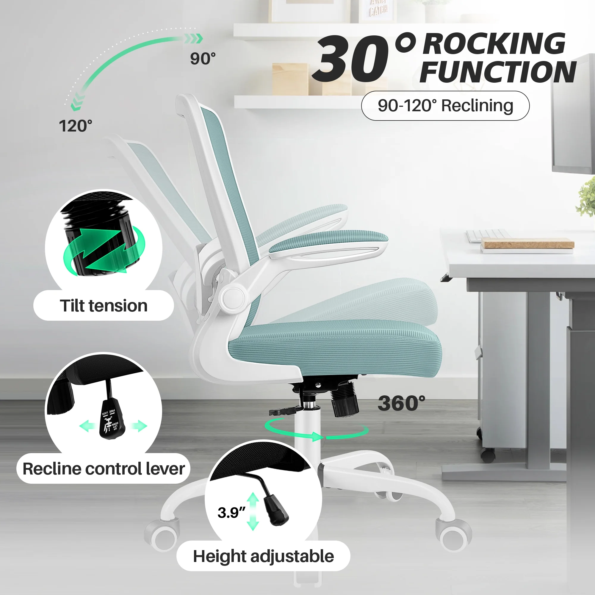 COOLHUT Ergonomic Office Chair, 400LBS Task Chair, Comfort Desk Chair with Adjustable Lumbar Support and Flip up Arms, Black