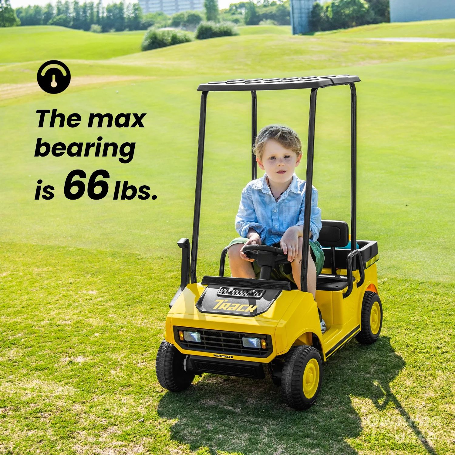 Track Seven 24V Ride on Car, Electric Golf Cart with Ceiling, Ride on Truck with Remote Control, Music, Rear Storage Box, Electric Car for Boys Girls Age 3+, 18.5