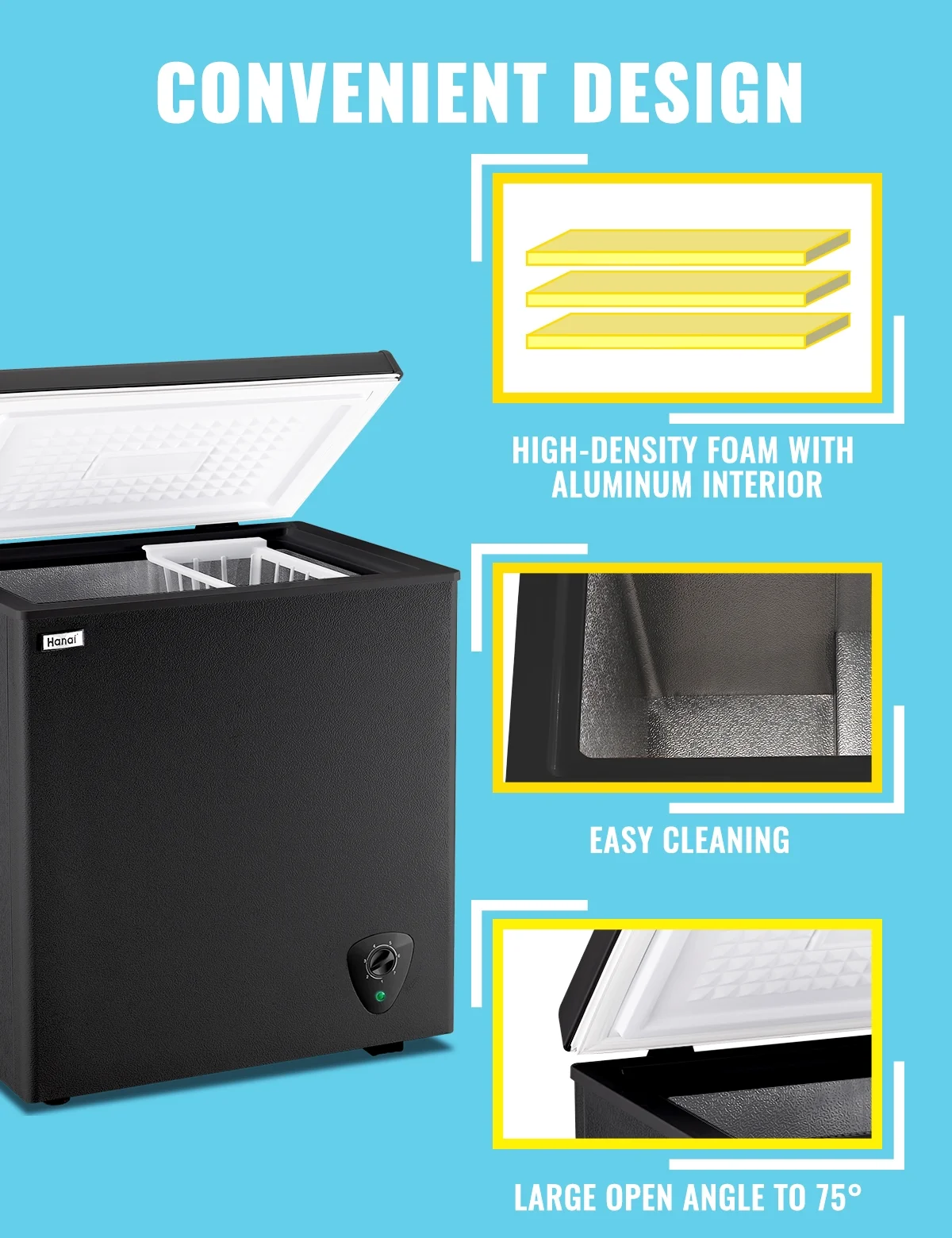 WANAI 3.5 Cu.ft Chest Freezer Small Deep Freeze with 7 Gears Temp Control Office Dorm Kitchen White