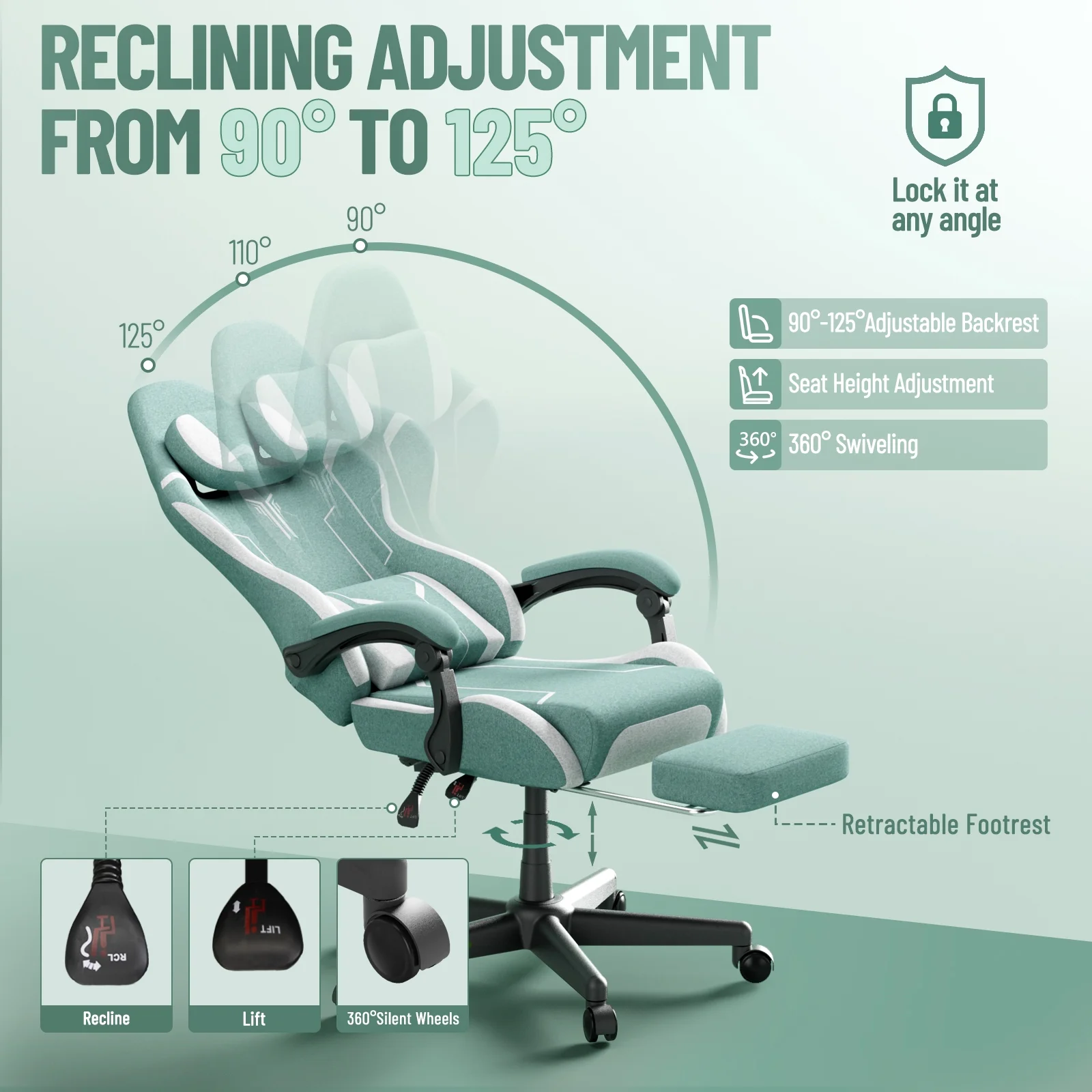 SOONTRANS Gaming Chair for Adults, Velvet Fabric High Back Comfortable Video Game Chair with Footrest and Massage Lumbar Cushion, Racing Computer Desk Chair, Ergonomic Gamer Chair, Black/Grey