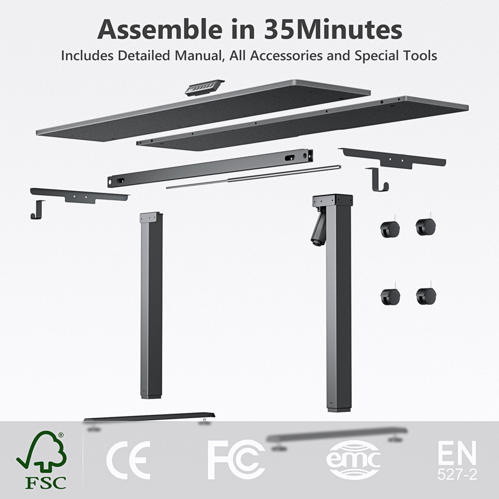 VVENACE Electric Standing Desk Height Adjustable Desk 48 inch 4 Memory Height Ergonomic Sit Stand up Desk for Home Office, White, 2 Split Boards