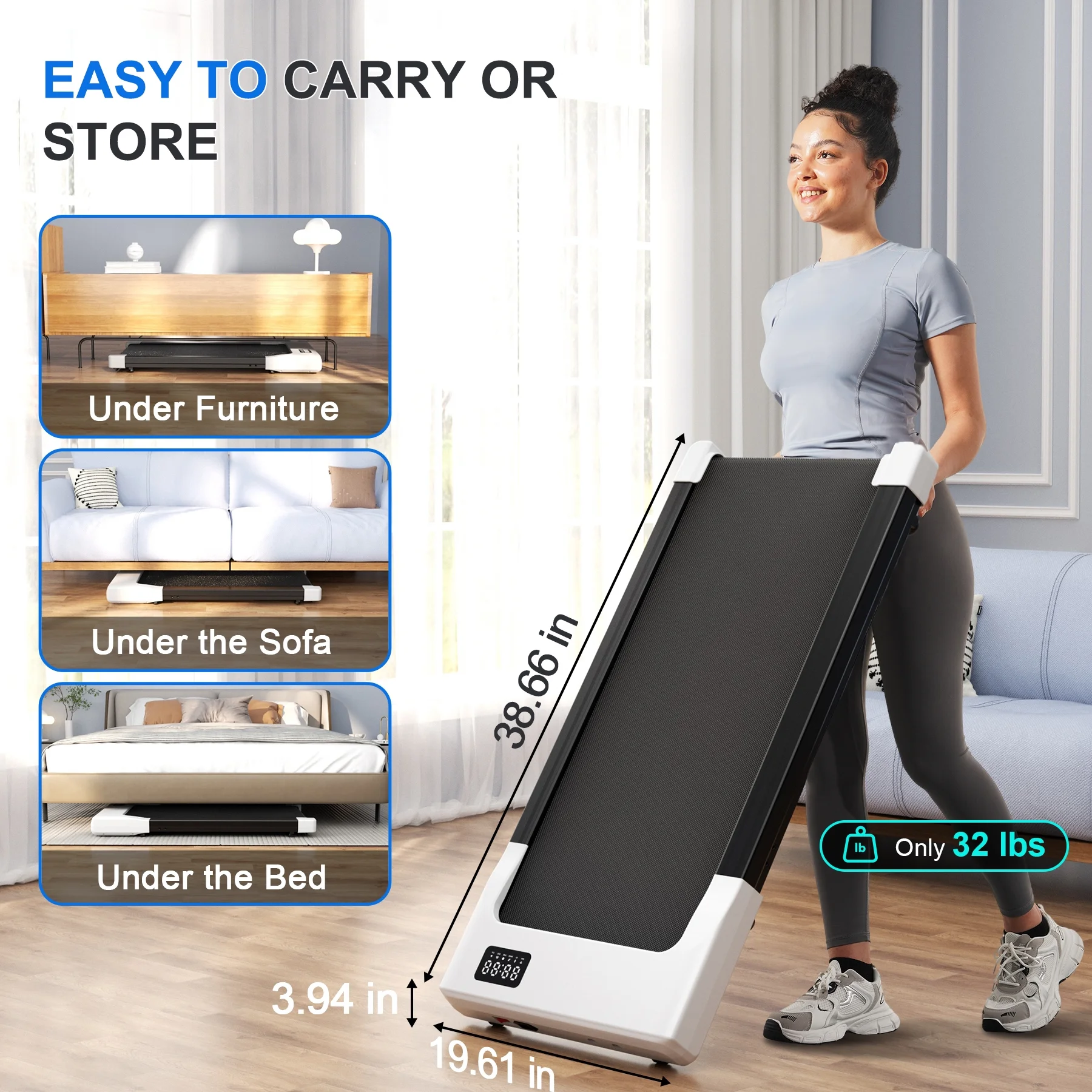 Walking Pad Treadmill with Remote Control,Under Desk Treadmill for Home&Office, 250 lbs Weight Capacity