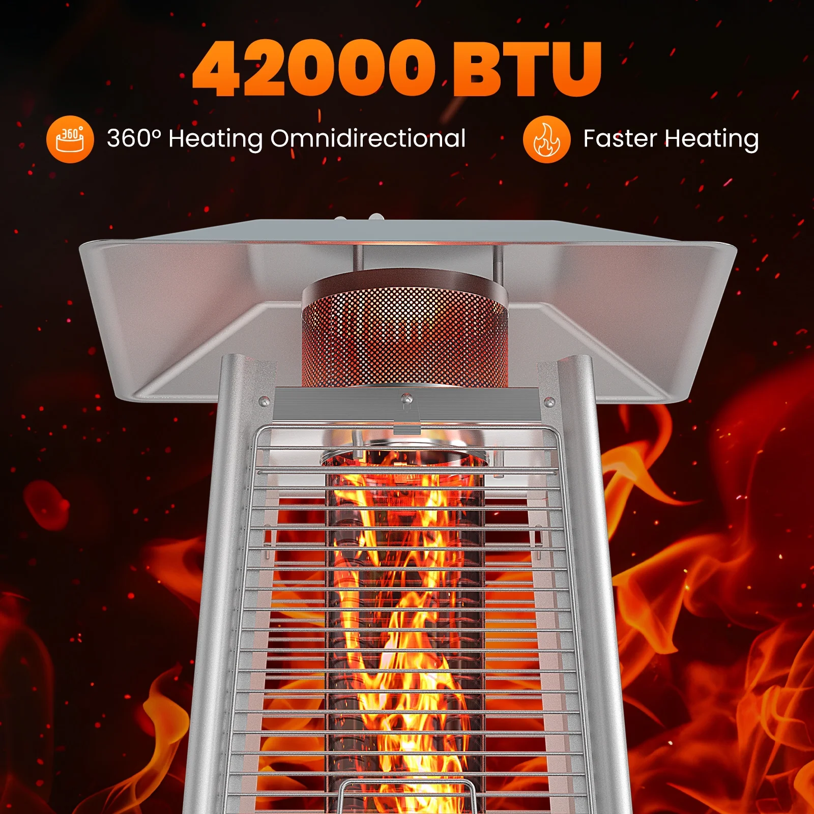 edx 42000 BTU Outdoor Propane Patio Heater Tower with Wheels, Stainless Steel