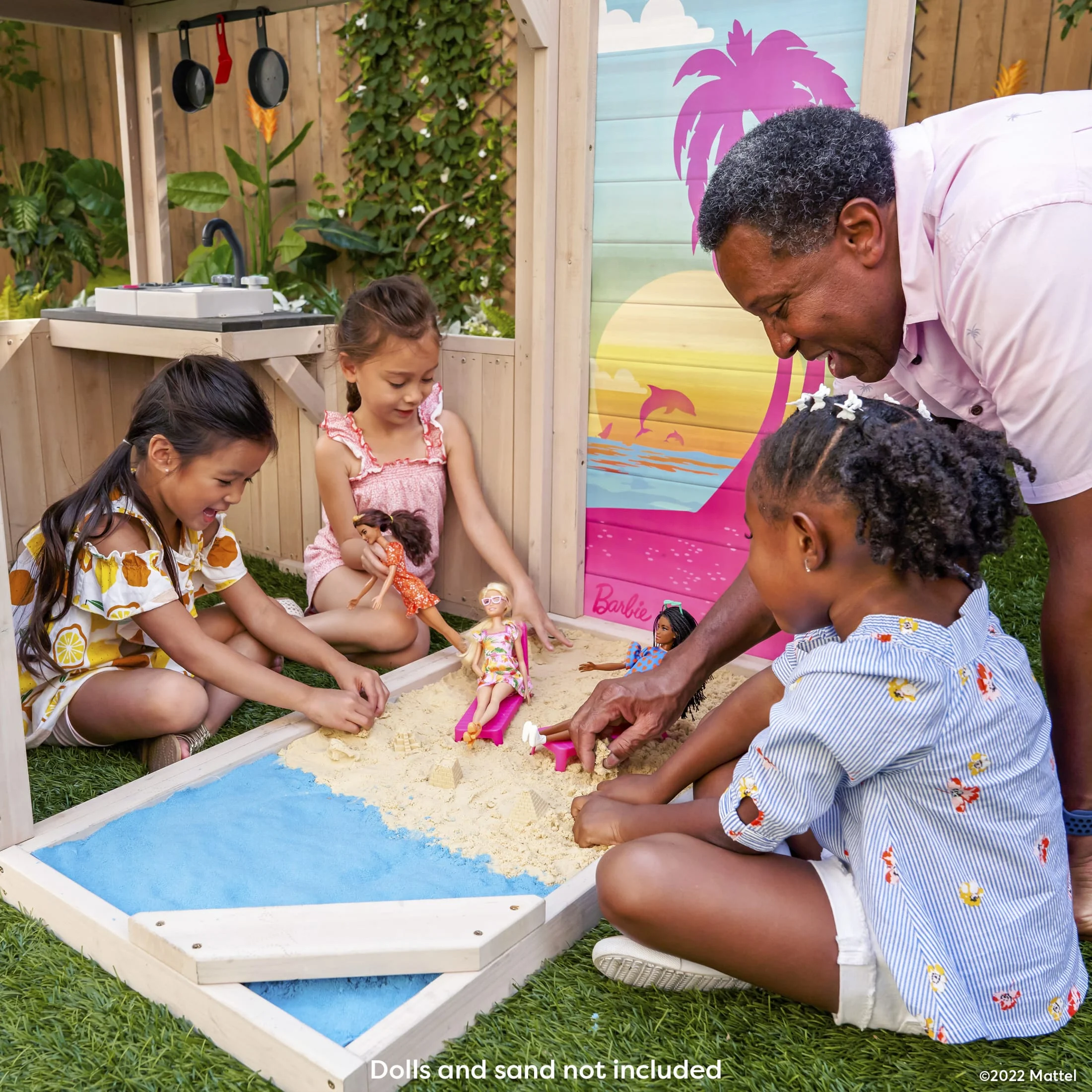 KidKraft Barbie™ Seaside Wooden Outdoor Playhouse with Attachable Doll Table and Chairs