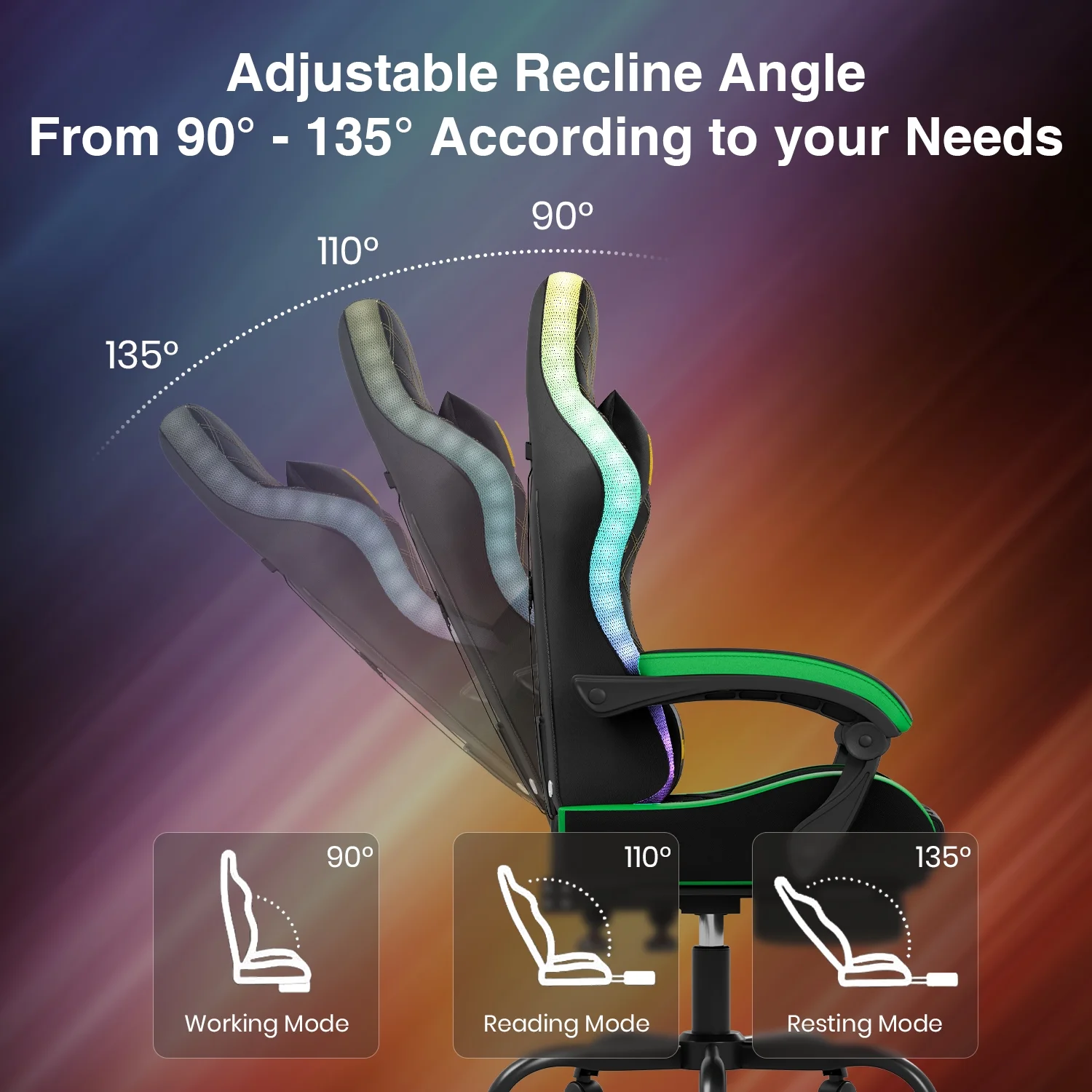 Dryfeedo Gaming Chair with LED Lights, Ergonomic Computer Chair with Lumbar Support, Adjustable Headrest & Footrest, Green