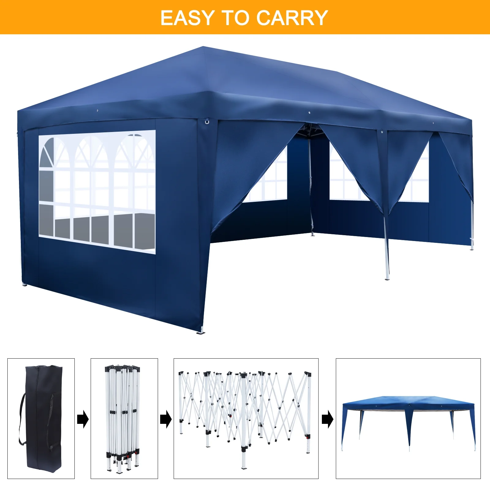 Zimtown 10'x20' Ez Pop up Backyard Canopy Heavy Duty Blue W/6 Sides