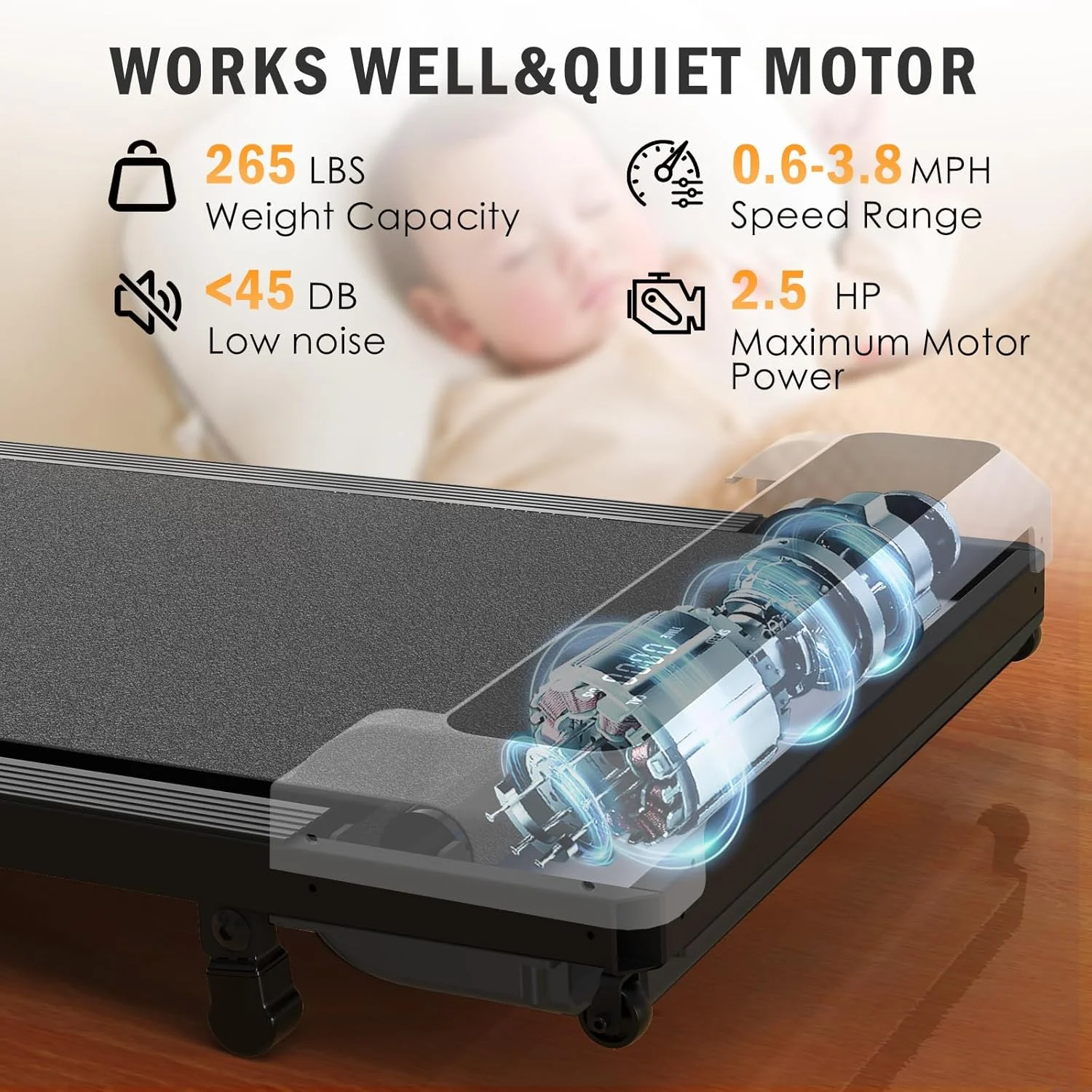 JURITS Walking Pad 2 in 1 for Walking and Jogging, Under Desk Treadmill for Home Office with Remote Control, Portable Walking Pad Treadmill Under Desk, Desk Treadmill in LED Display,Black