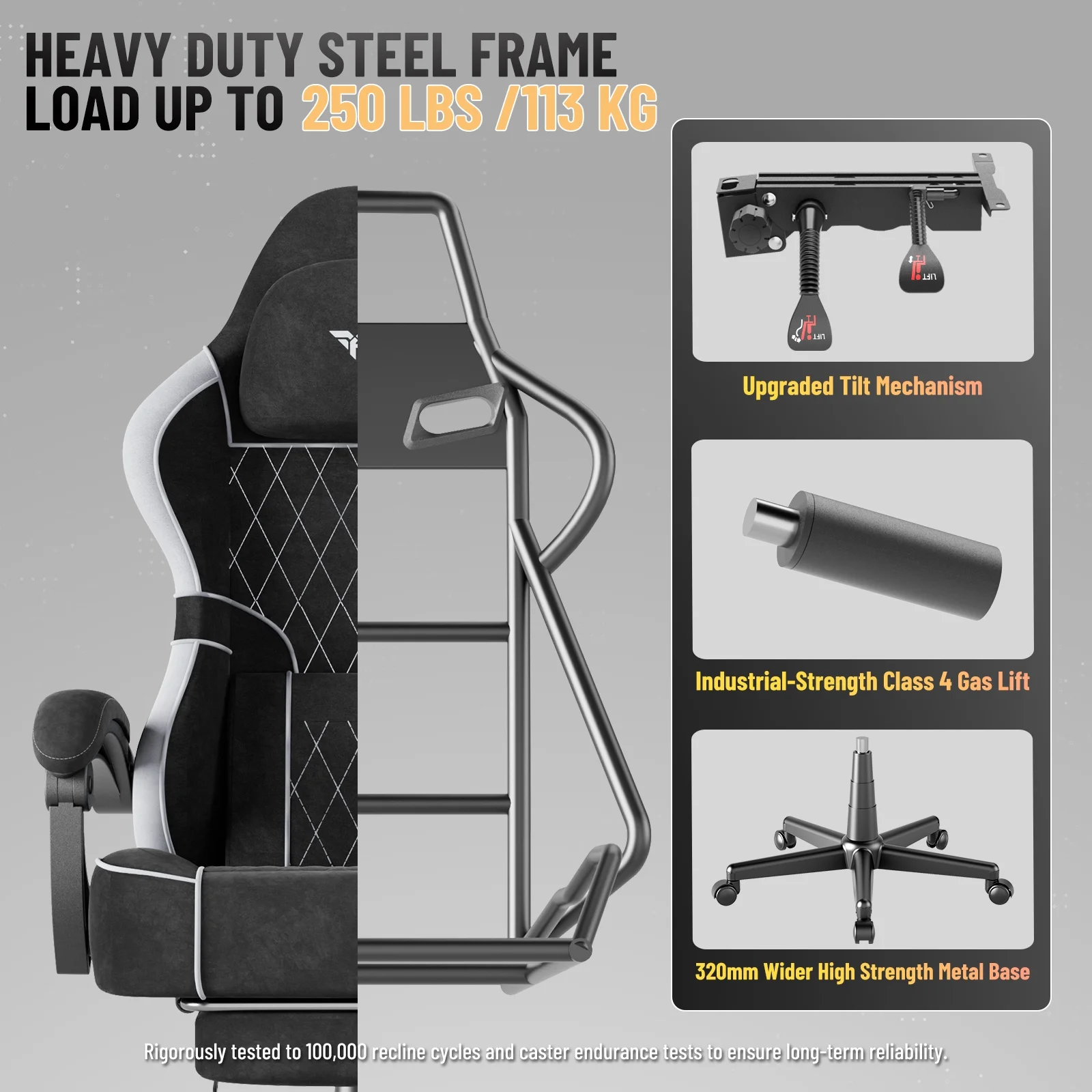 SOONTRANS Gaming Chair for Adults, Velvet Fabric High Back Comfortable Video Game Chair with Footrest and Massage Lumbar Cushion, Racing Computer Desk Chair, Ergonomic Gamer Chair, Black/Grey