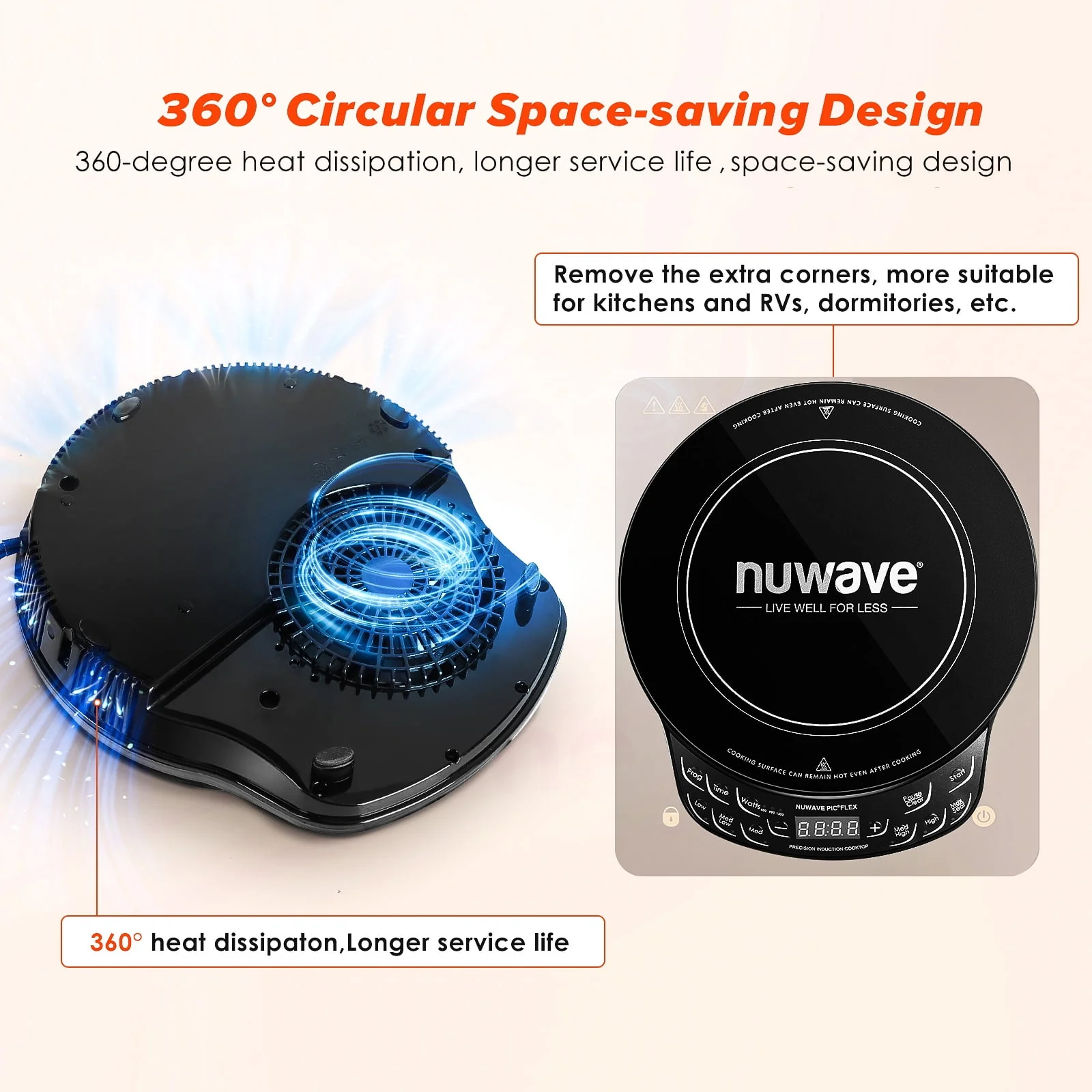 NuWave Portable Induction Cooktop Flex with 10.25-inch Shatter-Proof Ceramic Glass, Large 6.5-inch Heating Coil, 3 Wattage Settings 600, 900 & 1300 Watts