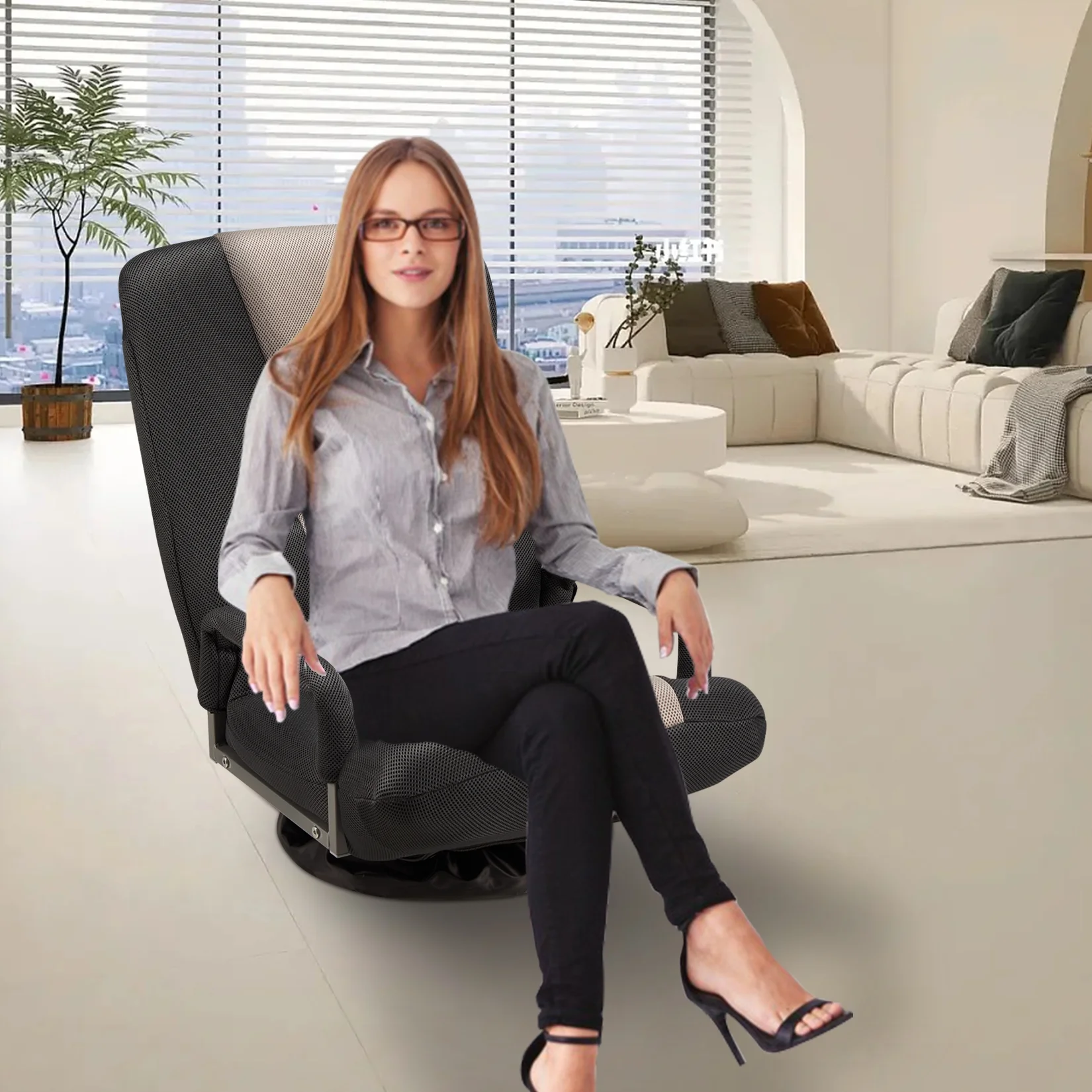 Avocahom Swivel Gaming Floor Chair w/ Armrest Handles, No Assembly gaming chair rocker, Folding Reclining Sofa w/6 Position Adjustable Backrest for Video Games, Watching TV, Reading,Blue