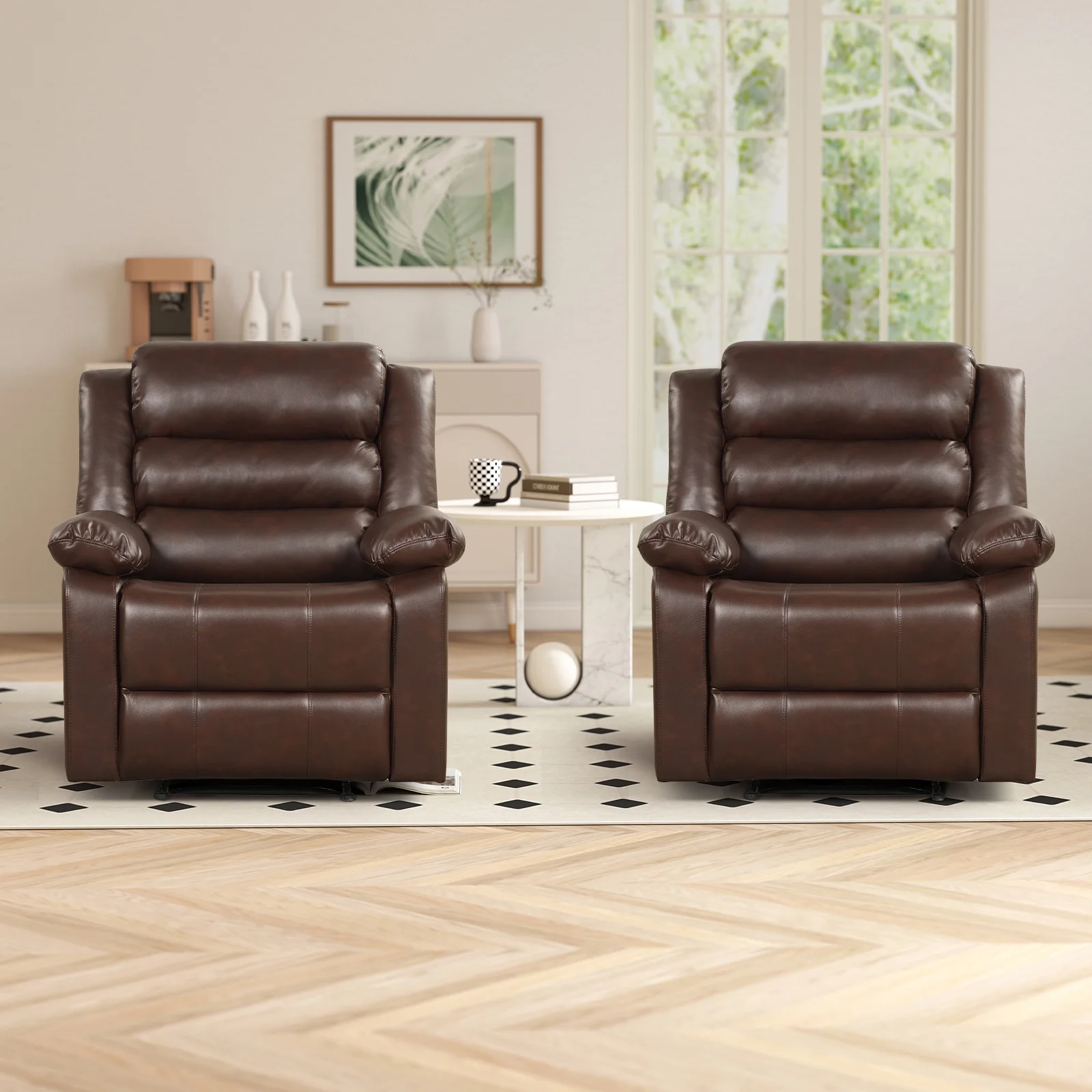 Bonzy Home Recliner Chairs for Living Room Overstuffed Breathable Fabric Reclining Chair Manual Sofa Brown