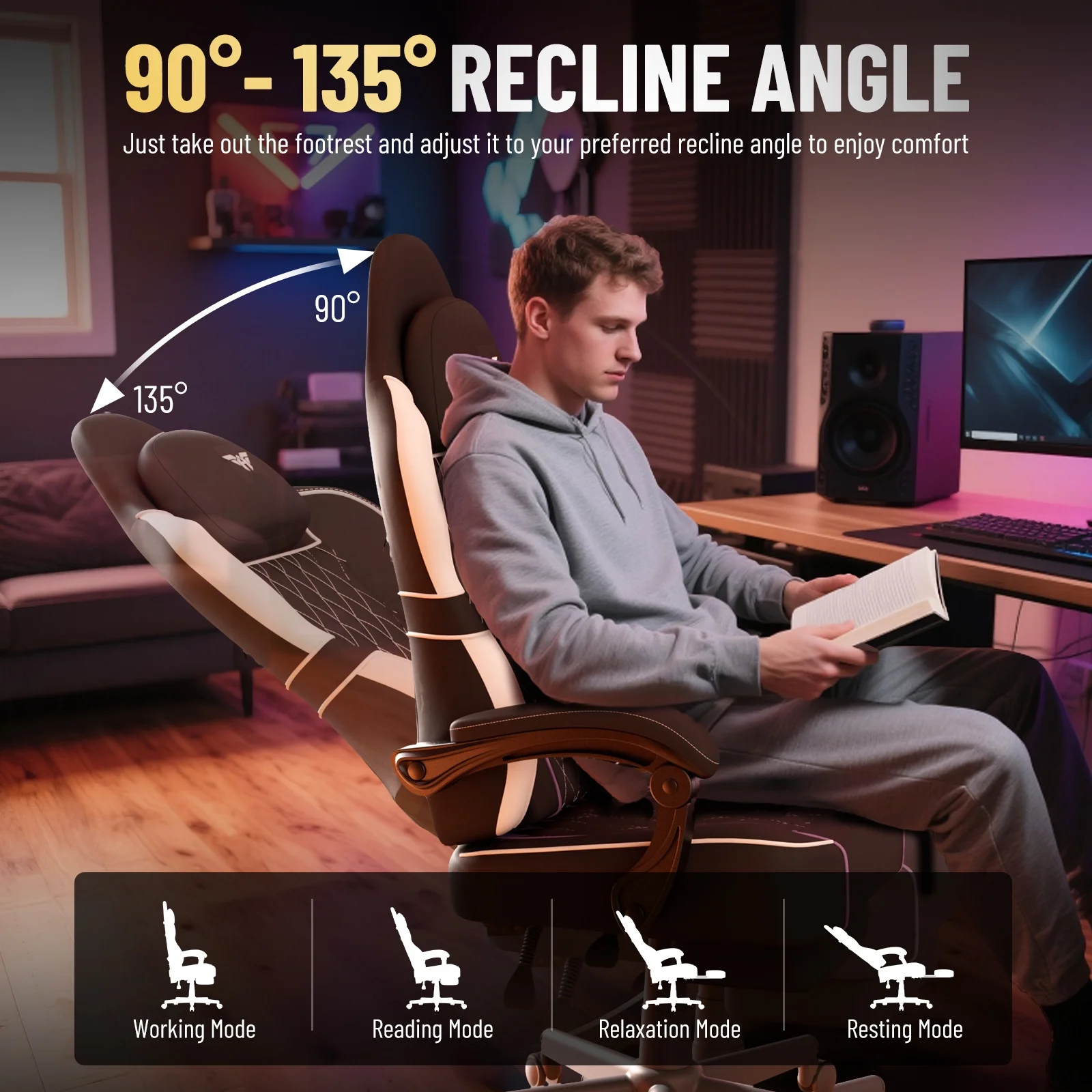 SOONTRANS Gaming Chair for Adults, Velvet Fabric High Back Comfortable Video Game Chair with Footrest and Massage Lumbar Cushion, Racing Computer Desk Chair, Ergonomic Gamer Chair, Black/Grey