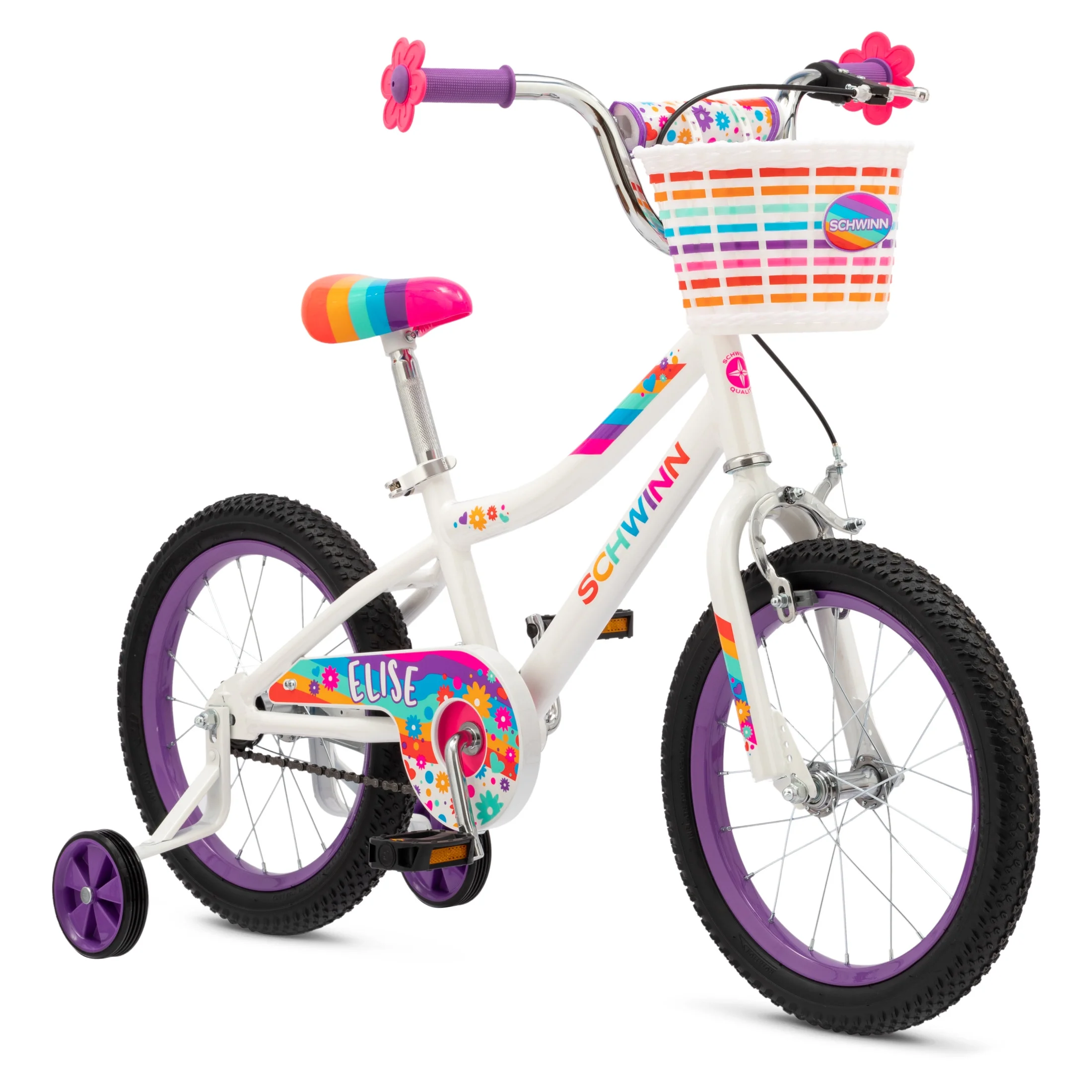 Schwinn Elise Kids Bike with Training Wheels, 16 Inch Wheels, Ages 3-7, White