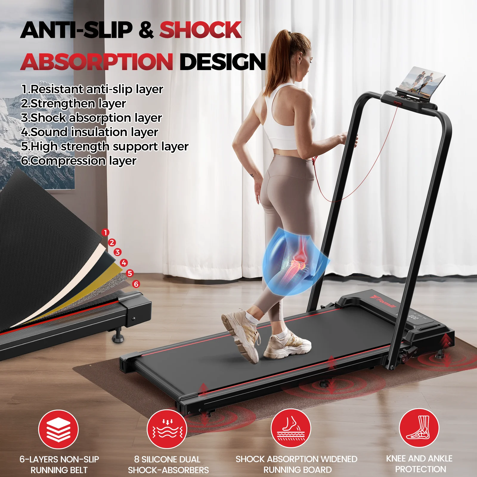 Treadmill 2 in 1 for Home/Office,Patbrela 300 Lbs Walking Pad Treadmill with HandleBar,Under Desk Treadmill with Mat, Touch Control,LED Display & Remote Control